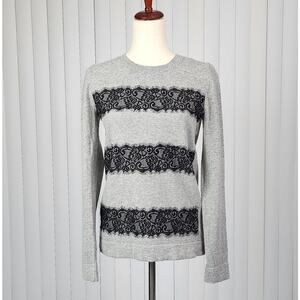 J. Crew Factory Striped Lace Teddie Sweater Long Sleeve Heather Gray Size Small